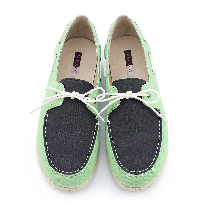 Espadrille Boat Shoes M1106 BlackGreen - 女款牛津鞋 - 棉．麻 綠色