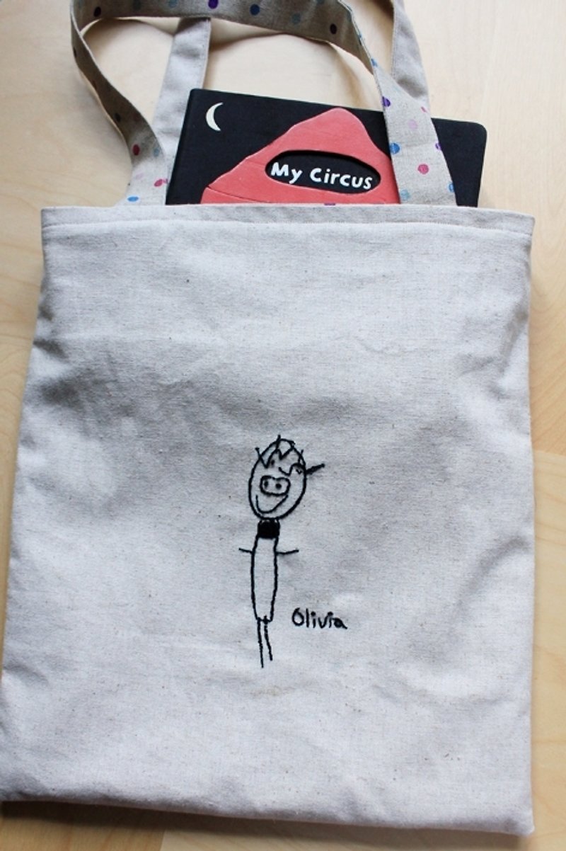 你的畫你的包-托特包 The TOTE BAG 日本棉麻雙面布包 - 手提包/手提袋 - 棉．麻 卡其色