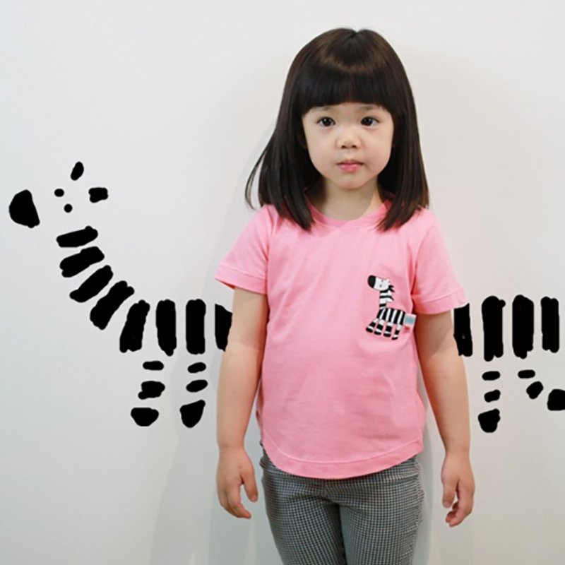兒童純棉手工造形T恤- Childlike 彩虹上的斑馬(粉嫩橘) - 其他 - 棉．麻 粉紅色