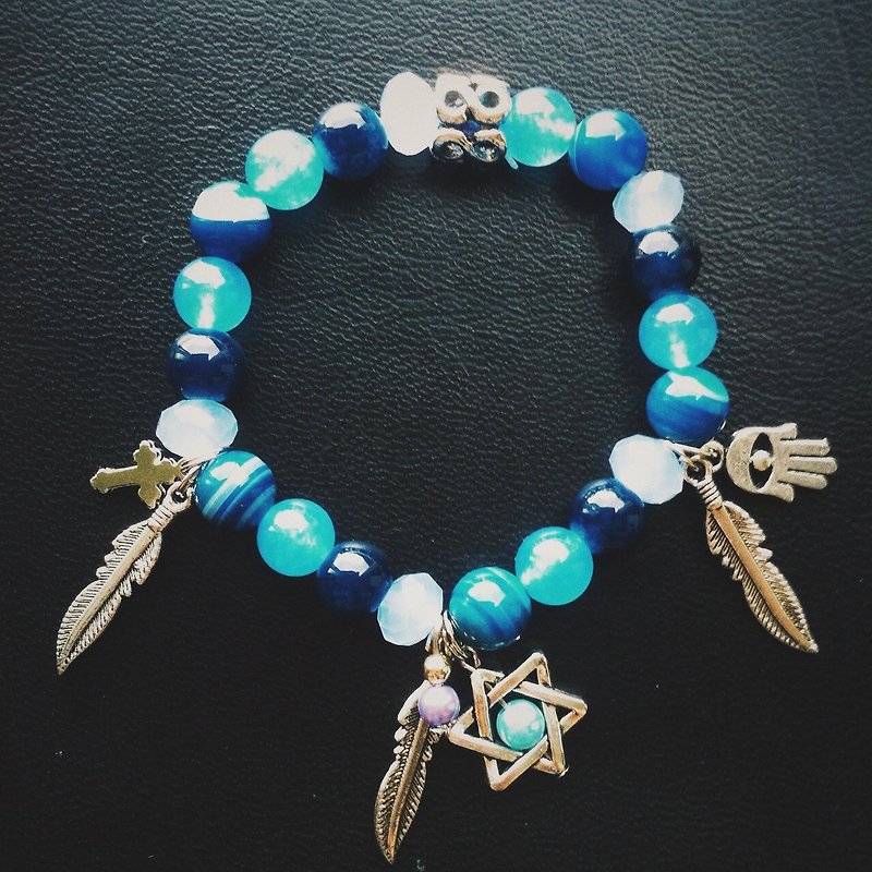 「藍色系玉石-星星羽毛吊飾」 - 手鍊/手環 - 其他材質 藍色