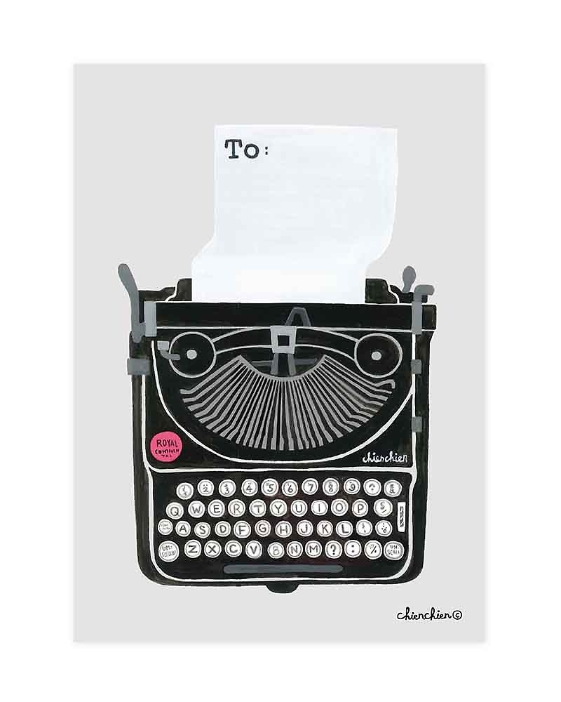 The Typewriter Illustration Postcard / Card - การ์ด/โปสการ์ด - กระดาษ สีเทา