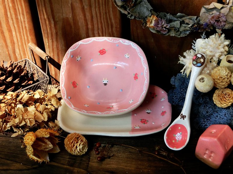 小兔子陶瓷下午茶組合 - 花瓶/陶器 - 其他材質 粉紅色