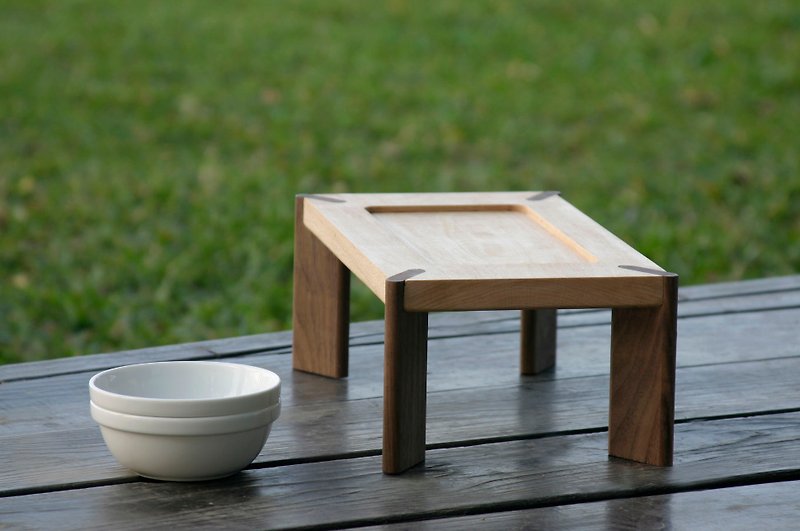 [4] wool furniture twin bowl corner meal / groove - Pet Bowls - Wood 