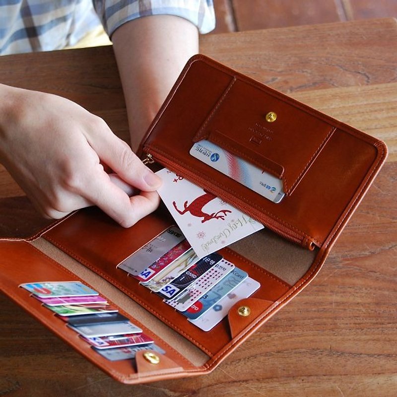 Plepic-three-fold ticket card leather long clip - too brown, PPC92214 - กระเป๋าสตางค์ - หนังเทียม สีนำ้ตาล