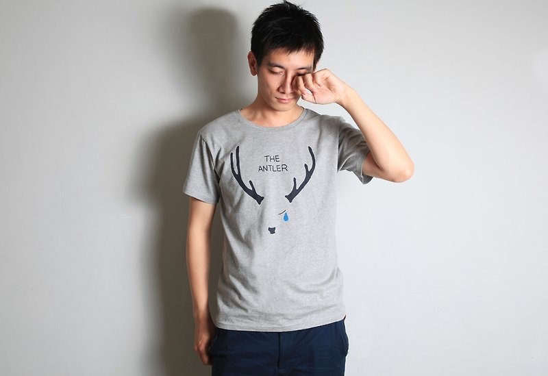手繪手印TEE 【鹿茸】男/女 - T 恤 - 棉．麻 灰色