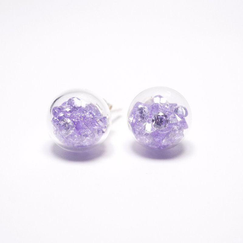 A Handmade 淺紫色鋯石玻璃球耳環 - 耳環/耳夾 - 玻璃 