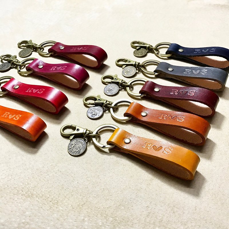 Leather Keychain , Keyring (10 colors / engraving service) - Keychains - Genuine Leather Multicolor