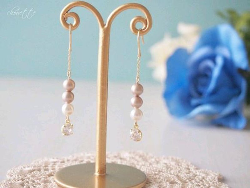 [14kgf] Swarovski Pearl Earrings (almond) - Earrings & Clip-ons - Other Metals 