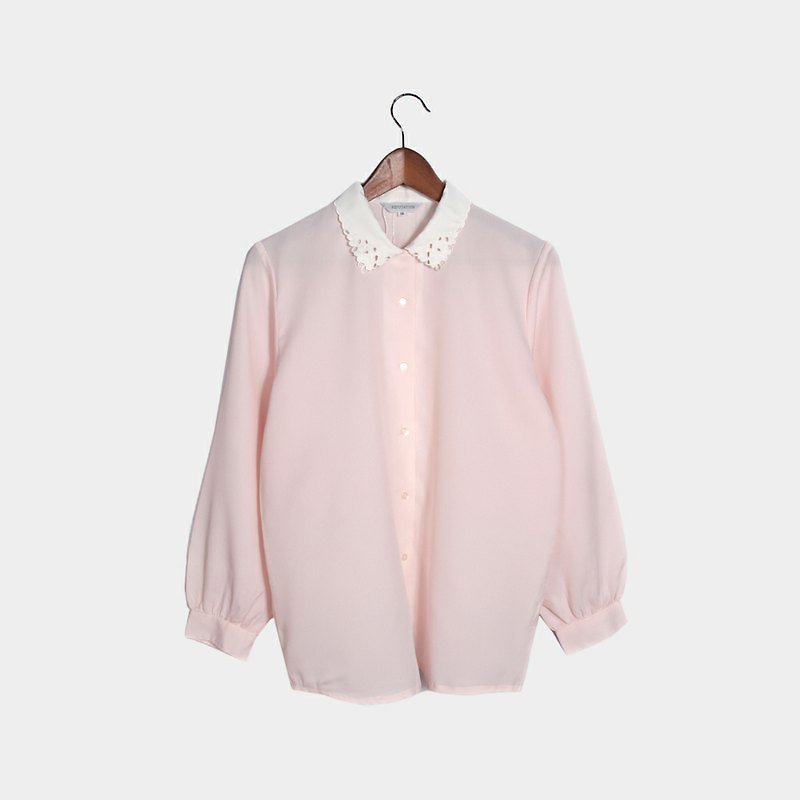 │moderato│vintage水滴蕾絲刺繡鏤空造型領襯衫/日本製古著.透明女孩.空氣感 - Women's Shirts - Other Materials Pink