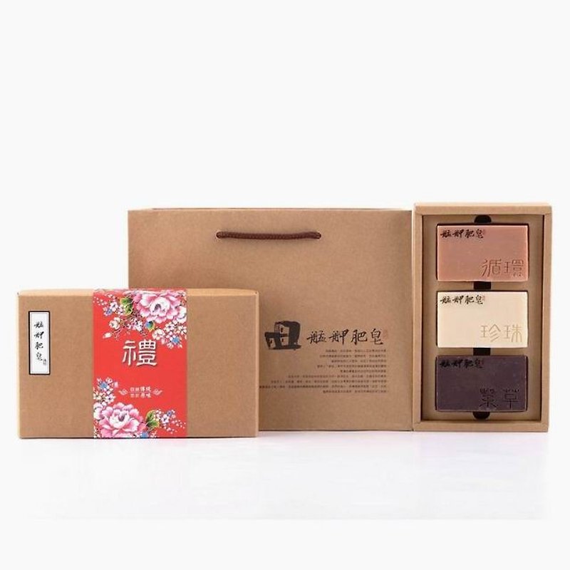 【Monka Soap】Traditional Red Flower Gift Box-Cycle Soap/Pearl Soap/Commerce Soap - สบู่ - วัสดุอื่นๆ สีนำ้ตาล