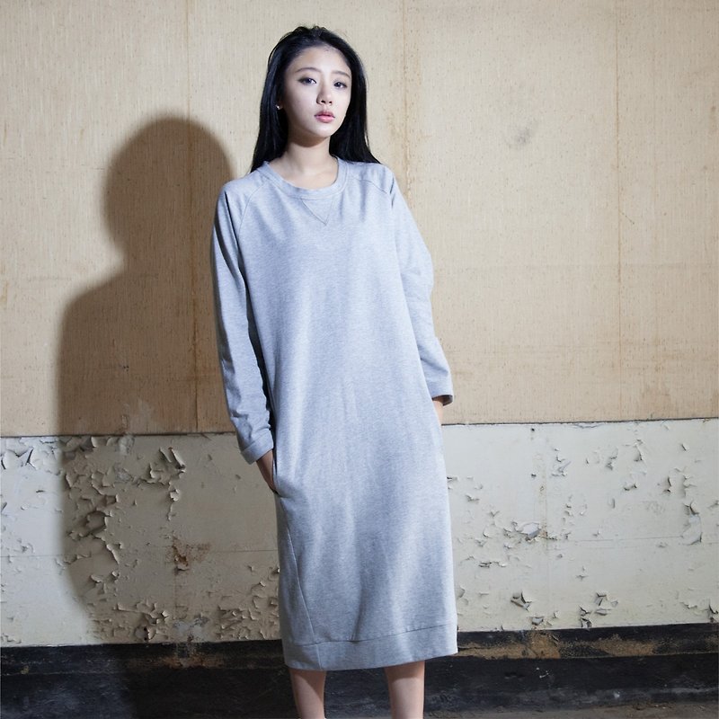 SU: MI said casual classic college long gray dress _4AF406_ - One Piece Dresses - Other Materials Gray