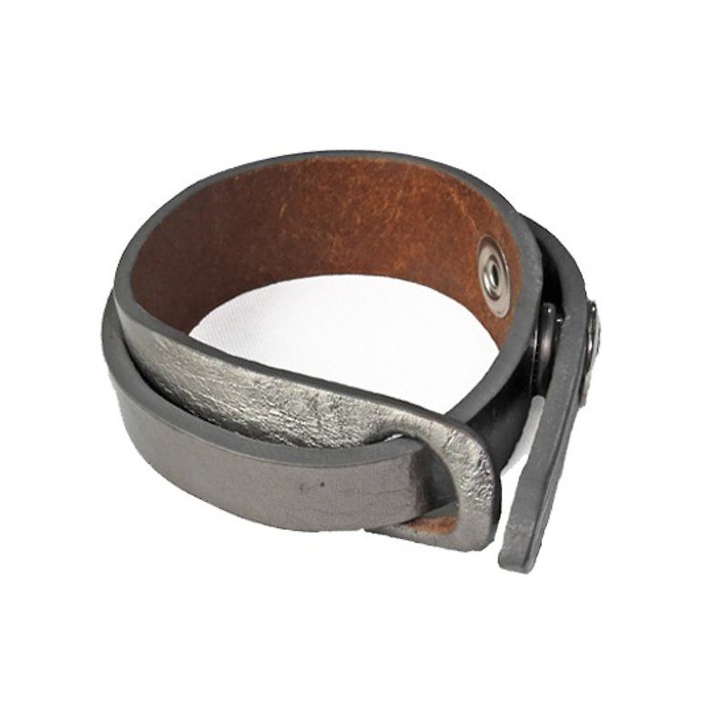 Chainloop homemade handmade metal color double-layer leather bracelet - สร้อยข้อมือ - หนังแท้ สีเทา