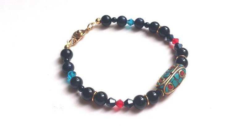 あなたの夏シリーズのブレスレットインレイシステムをカラー-----ネパール手作りの銅ビーズ - ブレスレット - 宝石 ブラック