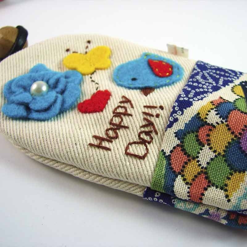 Cheerful. Hand-stitched pull-Wallets / key sets / _ Blue - Keychains - Other Materials Blue