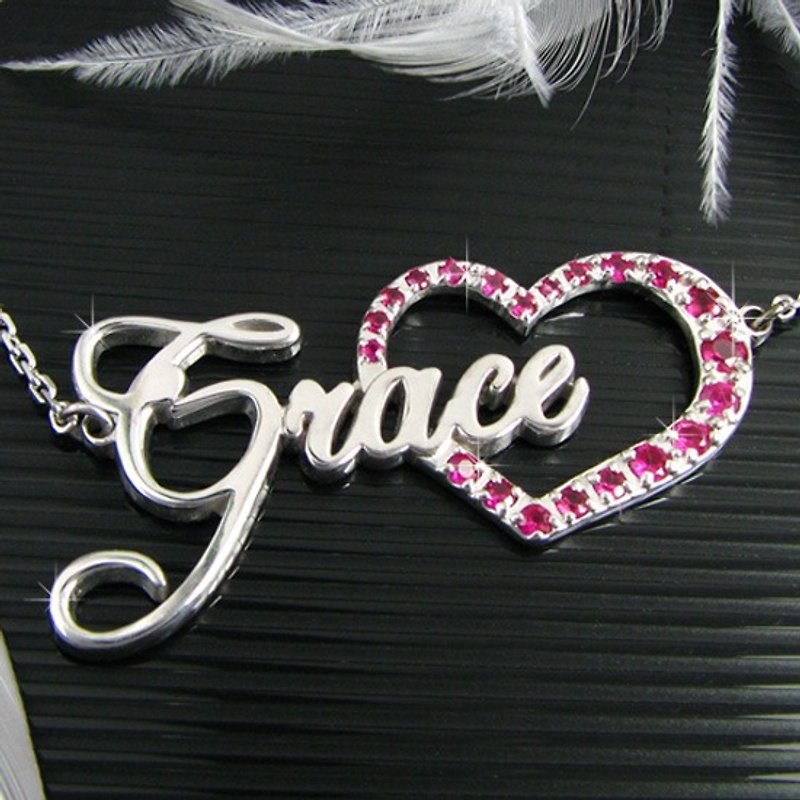 Customized. 925 Sterling Silver Jewelry SNP00065-Heart Shaped Diamond Flower Frame Name Necklace - สร้อยติดคอ - โลหะ 