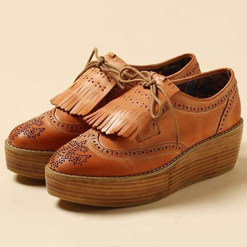 e'cho. Retro diva carved tassels warm orange platform shoes ║Ec06 - Women's Leather Shoes - Genuine Leather Orange