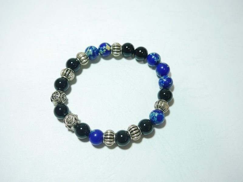 S&A- Split Flame Bracelet Blue Emperor Stone Agate-Beaded - Bracelets - Other Materials Blue