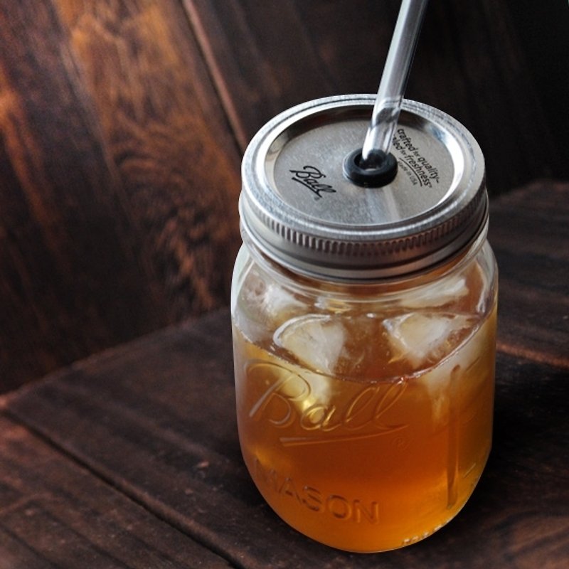 480cc【MSA 進口復刻版】13cm Ball Jar 玻璃罐飲料瓶(送玻璃環保吸管) - 環保吸管 - 玻璃 橘色