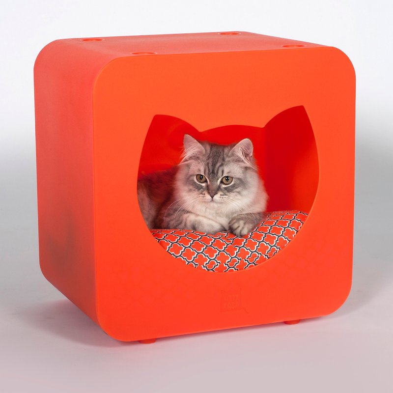 พลาสติก ที่นอนสัตว์ สีส้ม - [STUDIO MANGO] Combined cat house cat house cat cushion tank connected (removable) KITTY KASA-Bedroom