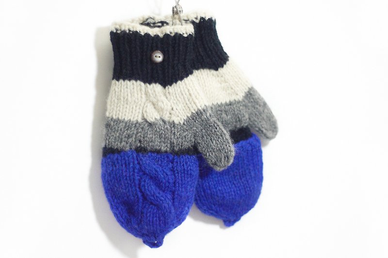 Limited a hand-woven pure wool warm gloves / detachable gloves - blue and black Cable Knit Gloves - Gloves & Mittens - Other Materials Multicolor