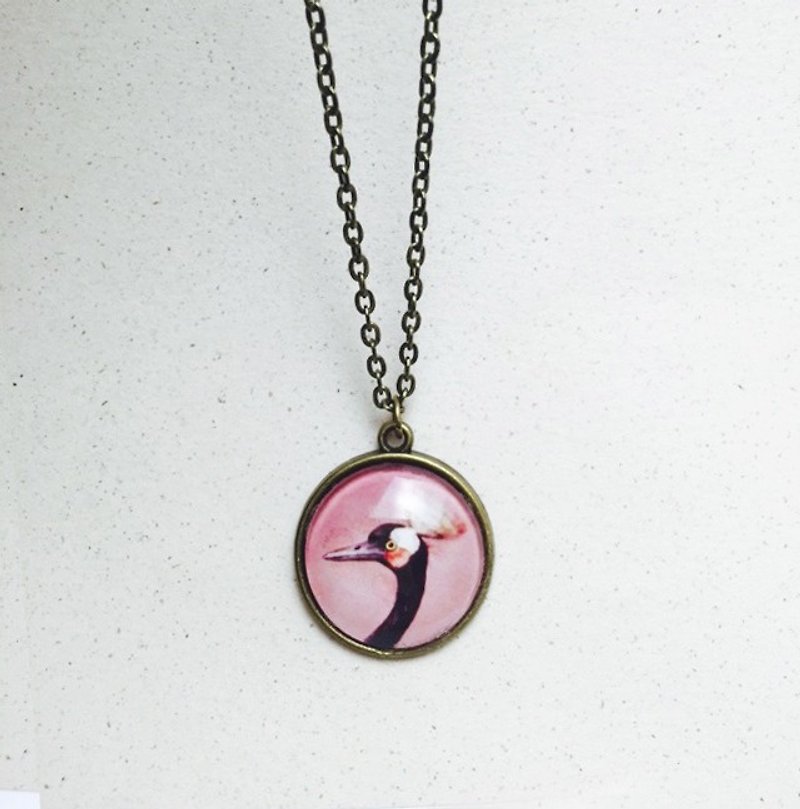 △ bronze vintage necklace - Black Crowned Crane ♥ Look at you - Limited Sold necklace - Long Necklaces - Other Metals Pink