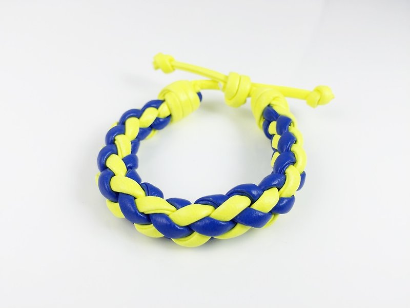 Yellow and blue four-stranded braid - สร้อยข้อมือ - หนังแท้ สีเหลือง