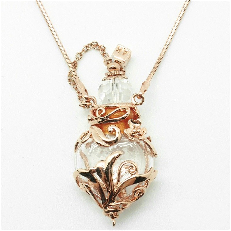 Essential Oil Diffuser Necklace Liuli Art Glass French Style Rose Plated│Rose Gold│316 Stainless Steel Chain - Fragrances - Glass Gold