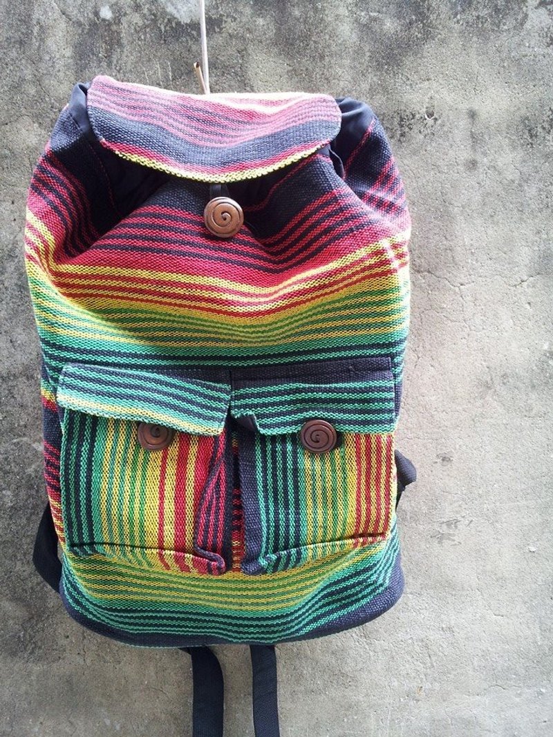 尼泊爾手工彩虹漸層民族風後背包 - Backpacks - Cotton & Hemp Multicolor