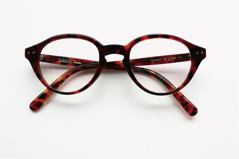 ブルーブラックボストンオーバルメガネ日本製ハンドメイドアイウェア - 眼鏡・フレーム - その他の素材 レッド