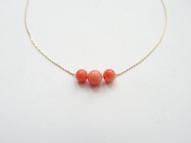 Deep-sea Precious Coral Beads 18K Yellow Solid Gold Dainty Adjustable Necklace - Necklaces - Gemstone Orange