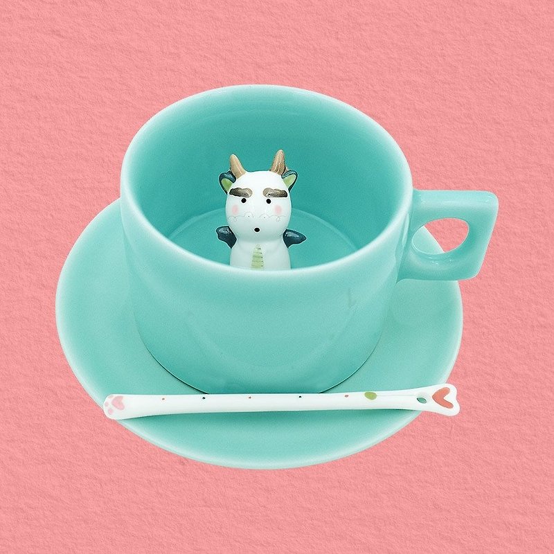 Sanqian ceramic original cute goods Xiaolong creative gift coffee cup birthday gift exclusive zodiac special cup - Mugs - Other Materials Green