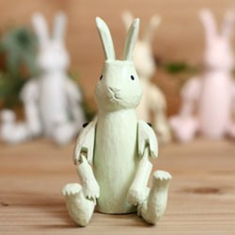 Japan imported hand-carved joints movable home decoration cute little rabbit (green-small) - Items for Display - Wood Green
