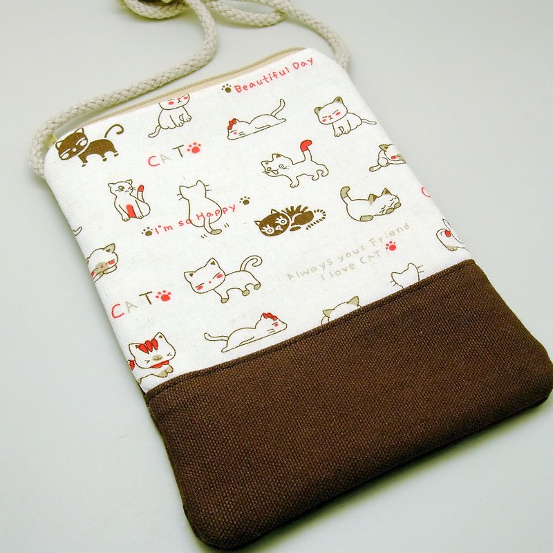 Cell phone bag / Smart phone bag / Shoulder purse / Crossbody bag ~ Kittens  (聖誕禮物) - Messenger Bags & Sling Bags - Other Materials White