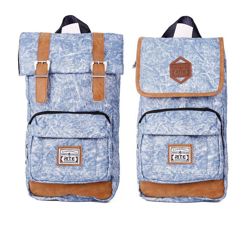 RITE twin package ║ vintage bag flight bag x 2.0 (M) - shallow cowboy ║ - กระเป๋าแมสเซนเจอร์ - วัสดุกันนำ้ สีน้ำเงิน