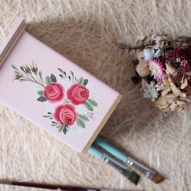 Japanese rose pure hand painted pencil holder - กล่องใส่ปากกา - ไม้ ขาว