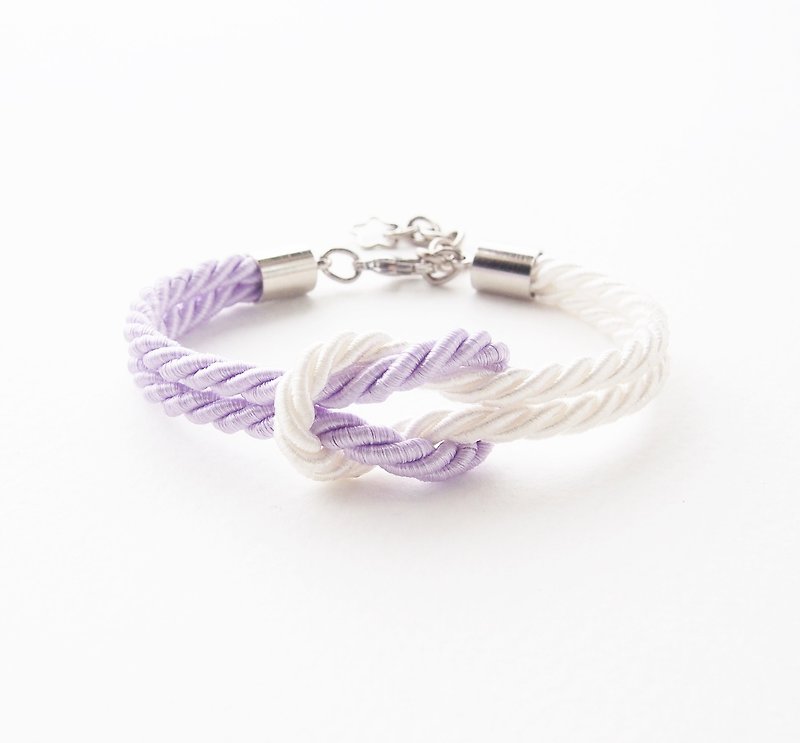 Lilac and white knot rope bracelet - 手鍊/手環 - 其他材質 紫色