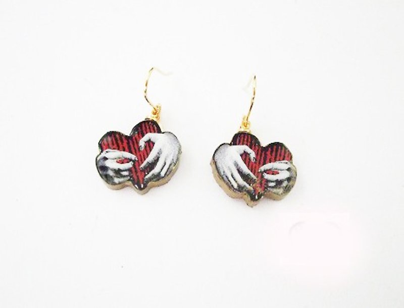 Heart eagle earrings / wooden earrings - Earrings & Clip-ons - Wood Red