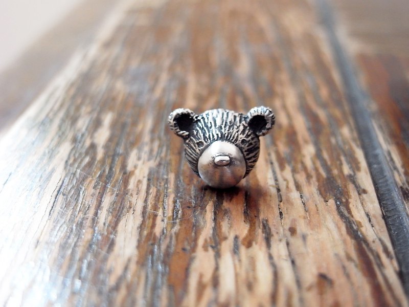 Teddy Bear No.23 Stud Earring--Sterling Silver--Silver Tiny Bear --Cute Bear - Earrings & Clip-ons - Silver Gray