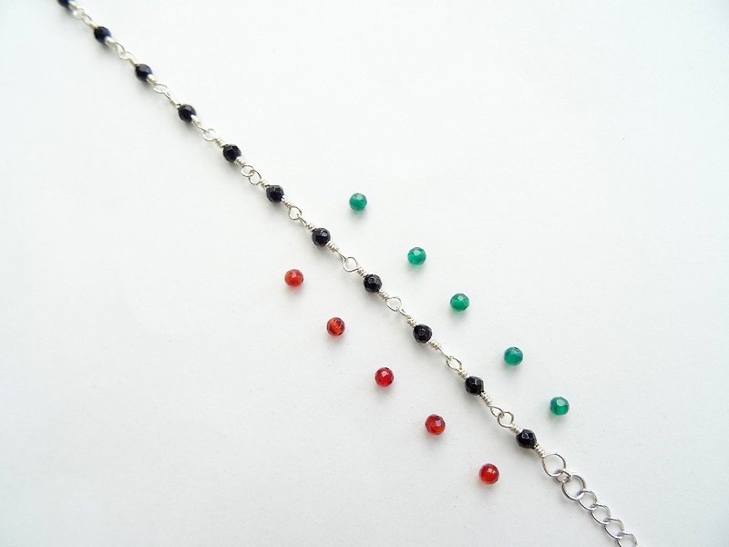 Delicate Red / Green Agate Faceted Round Beads Sterling Silver Bracelet - Bracelets - Sterling Silver Multicolor
