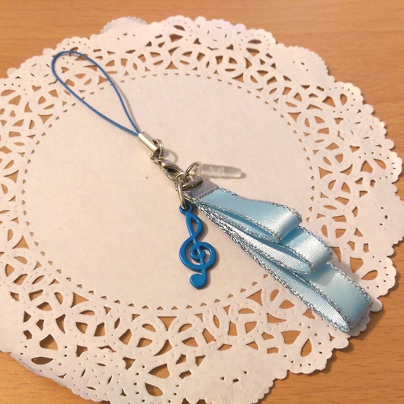 【高音譜記號緞帶耳機塞吊飾(藍)】音樂 樂器 音符 緞帶 手創 客製化 訂做《米思熊》畢業禮物 - 吊飾 - 其他金屬 藍色