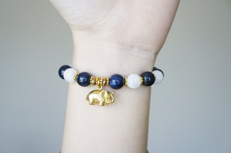 青金石月光石純銅幸運大象彈性手環 - 手鍊/手環 - 寶石 多色