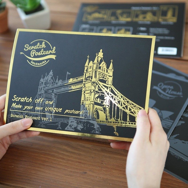 Hand scraping city golden night scene Ver.1 - postcard (4 photos) - Illustration, Painting & Calligraphy - Paper Gold