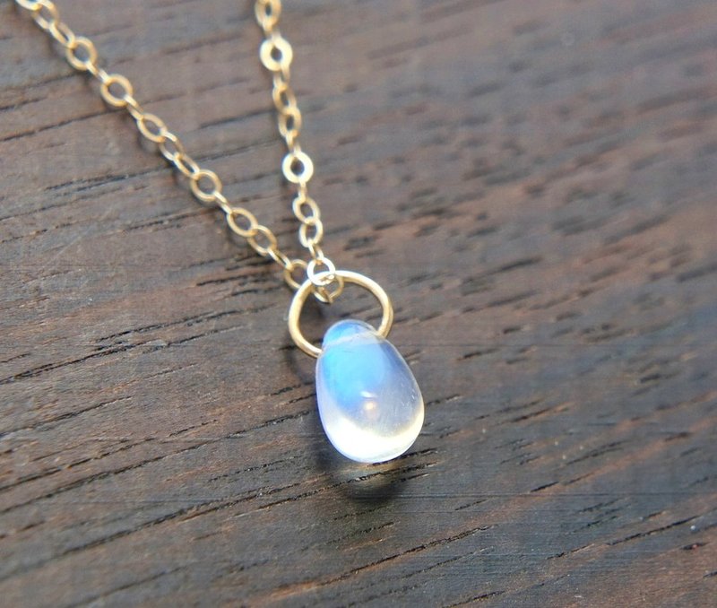 レインボームーンストーン一粒ネックレス 14k Solid Gold - 項鍊 - 其他金屬 金色