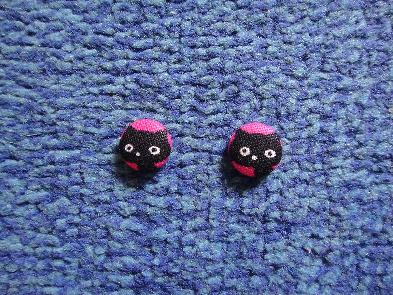 (C) the pink cat _ cloth button earrings C22BT / UY27 - Earrings & Clip-ons - Cotton & Hemp Pink