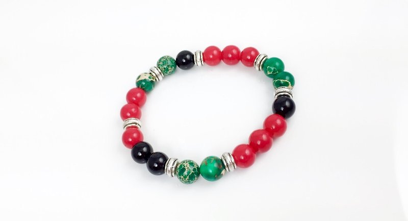 Black, Red, and Green Stones - Bracelets - Other Materials Multicolor