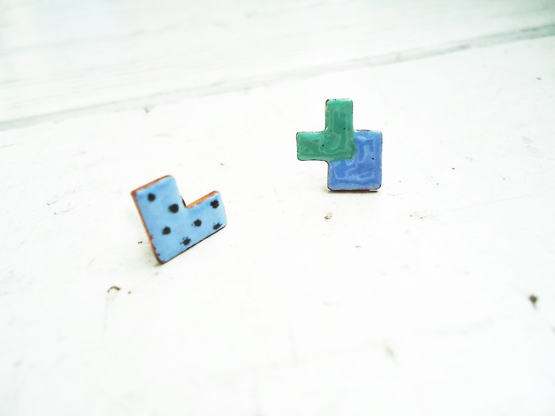 Simple Love Earrings Simple Love Earrings (Pink Blue) - Earrings & Clip-ons - Other Metals Blue