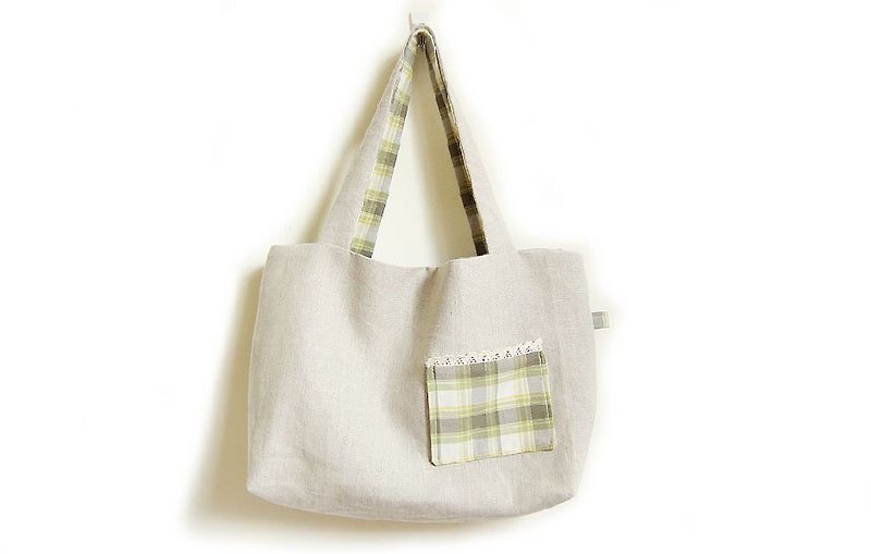 Handmade handbag / shoulder bag Green Plaid - กระเป๋าถือ - วัสดุอื่นๆ 