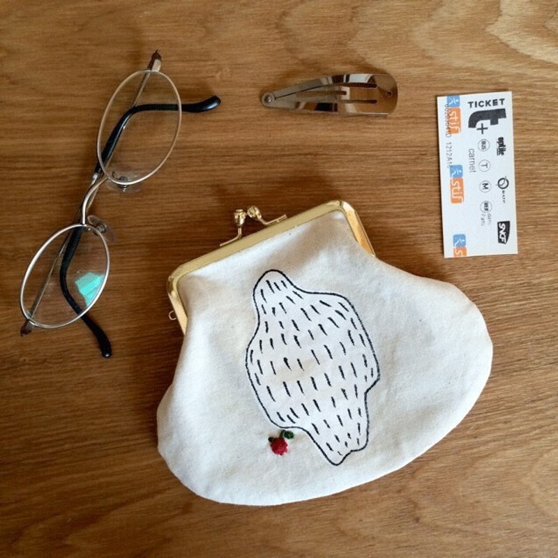 ロンサムイエティのがま口/ Lonesome Yeti Clasp Purse - 化妝包/收納袋 - 棉．麻 白色