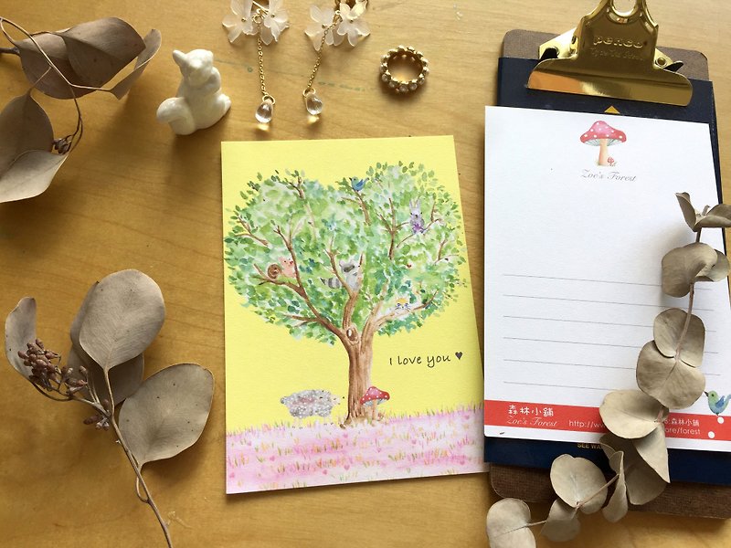 *Zoe's forest*I love you love tree-Valentine's Day postcard (cs30) - Cards & Postcards - Paper Pink