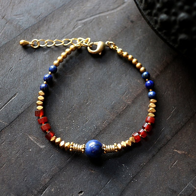 Muse natural wind series NO.179 blue lapis lazuli Carnelian brass bracelet - Bracelets - Gemstone Blue